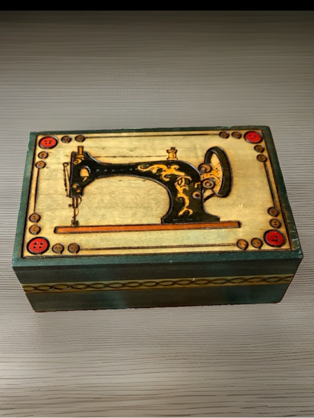 Vintage Polish Wooden Sewing Box Handmade Pyrography Keepsake Trinket Case